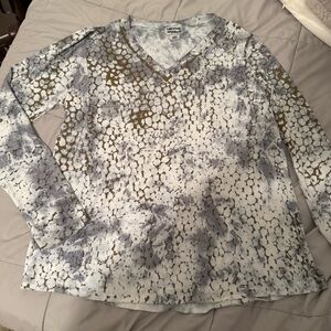 Heyne Bogut V-Neck Tunic - Gray and White with Gold Highlights